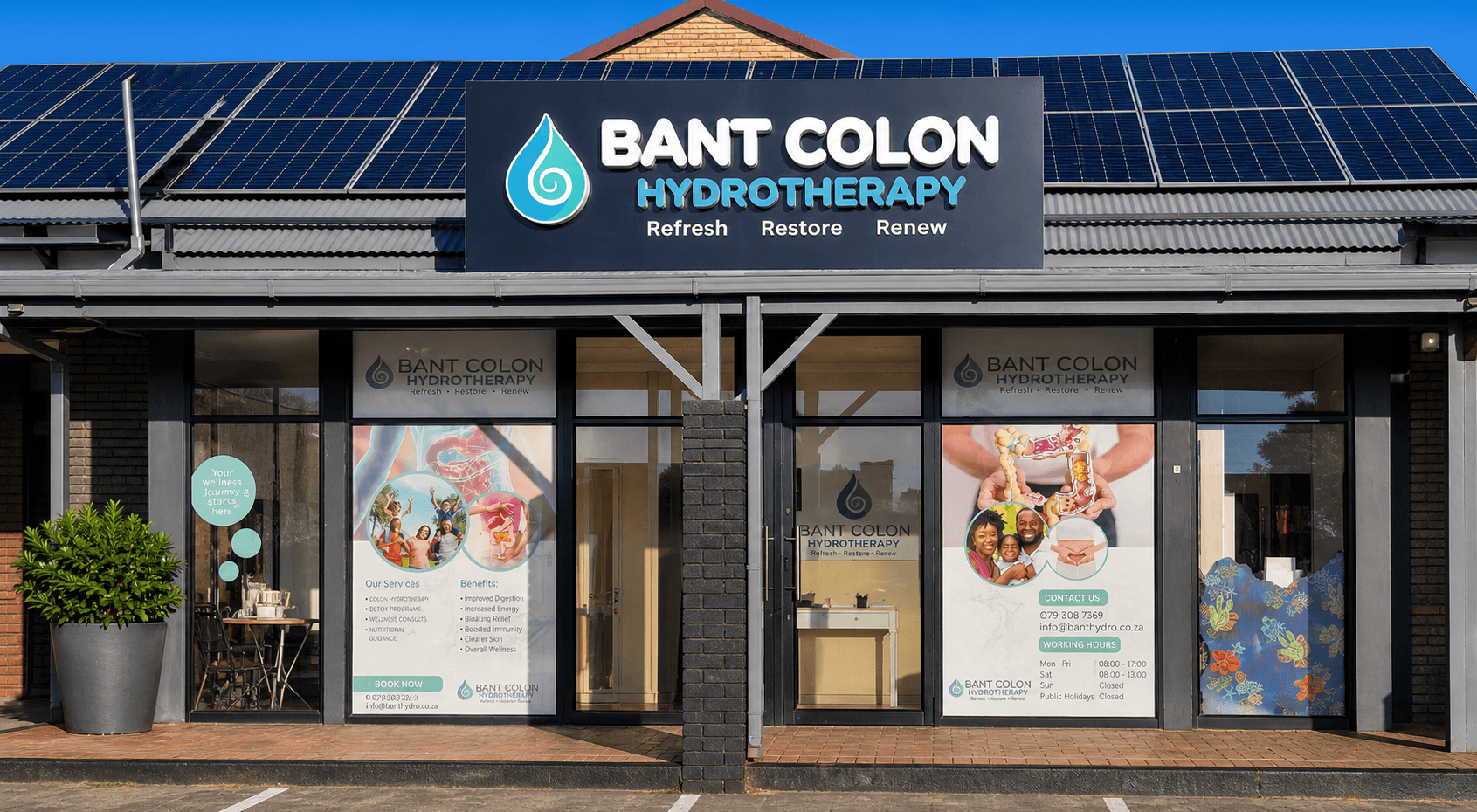 Bant Colon Hydrotherapy Little Falls storefront in Roodepoort with the main sign and entrance visible.